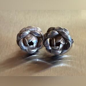 Vintage Sterling Silver Rose Earrings - Screw Backs
